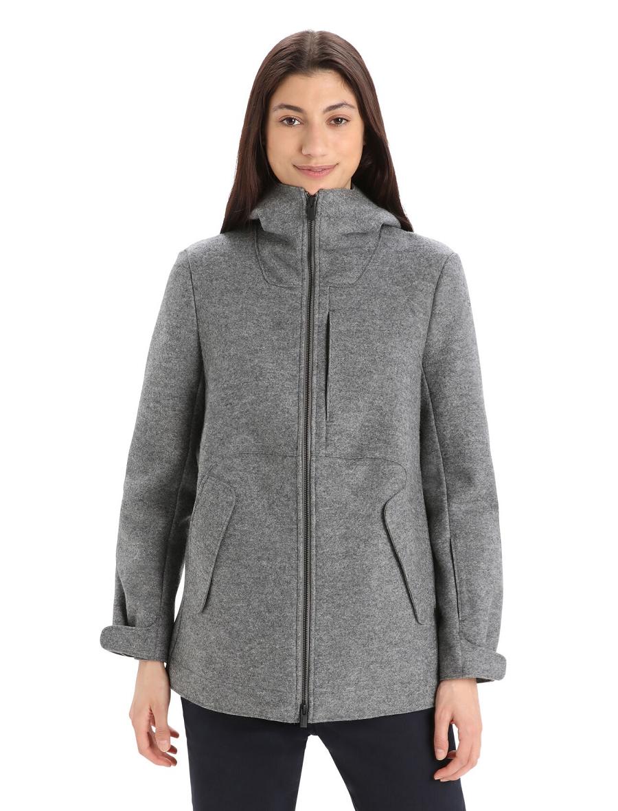 Vestes Icebreaker Felted Merino Encapuchonné Femme Grise | FR 1651EBCX